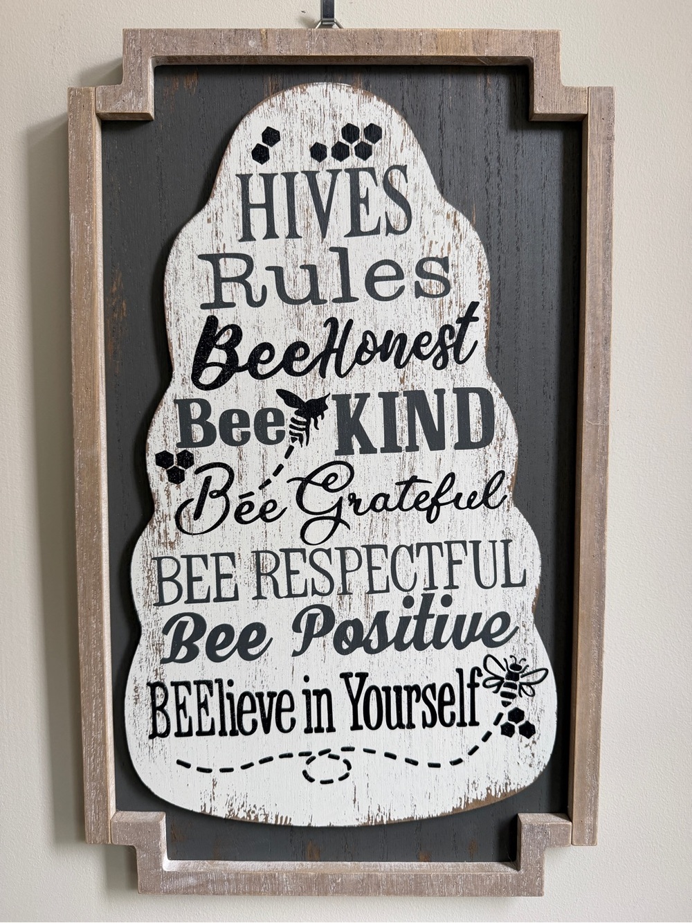 Bee-Themed Wall Sign - White and Black Hives Rules Art